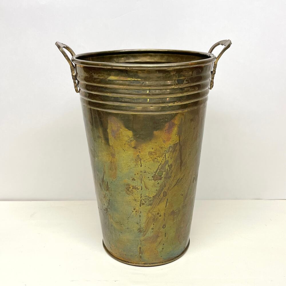 Vintage Brass Bucket French Flower Market Vase